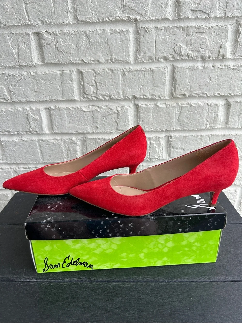 Sam Edelman Red Suede Pointed-Toe Heels - Picture 2 of 9